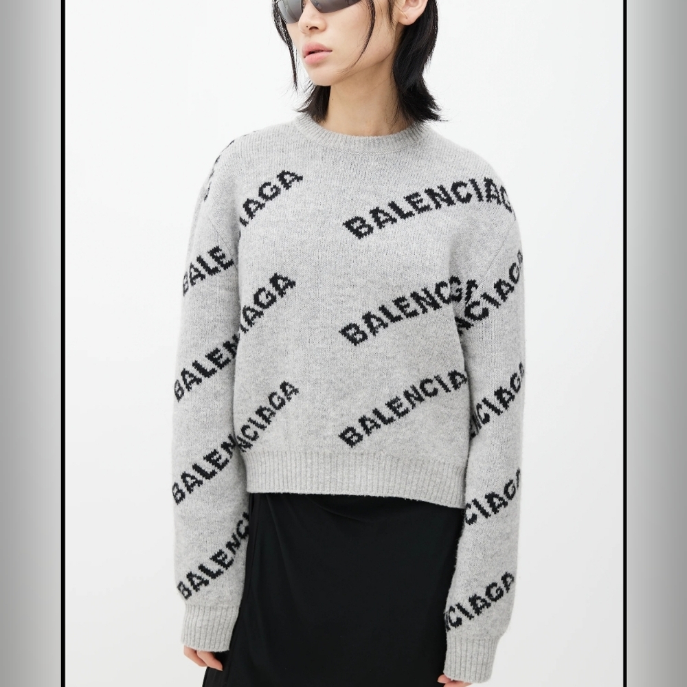 Balenciaga Crop Wool Crewneck Sweater sz S